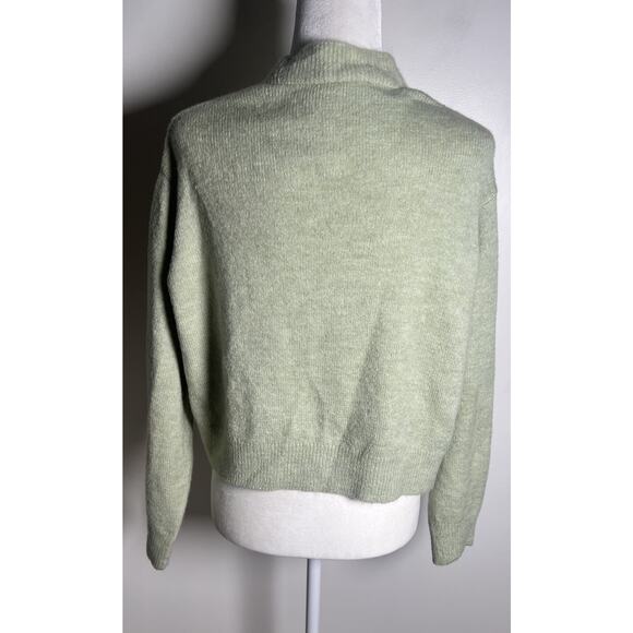 MNG Mango Green Knit Blend Medium V-Neck Button-Up Floral Embroidery Cardigan - Picture 5 of 12